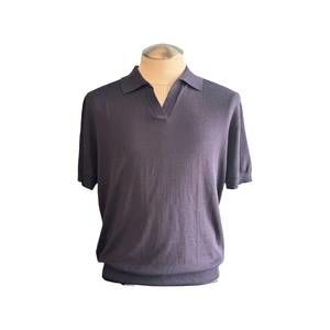 NEW PROPER SPORT men's johnny collar knit polo shirt in navy